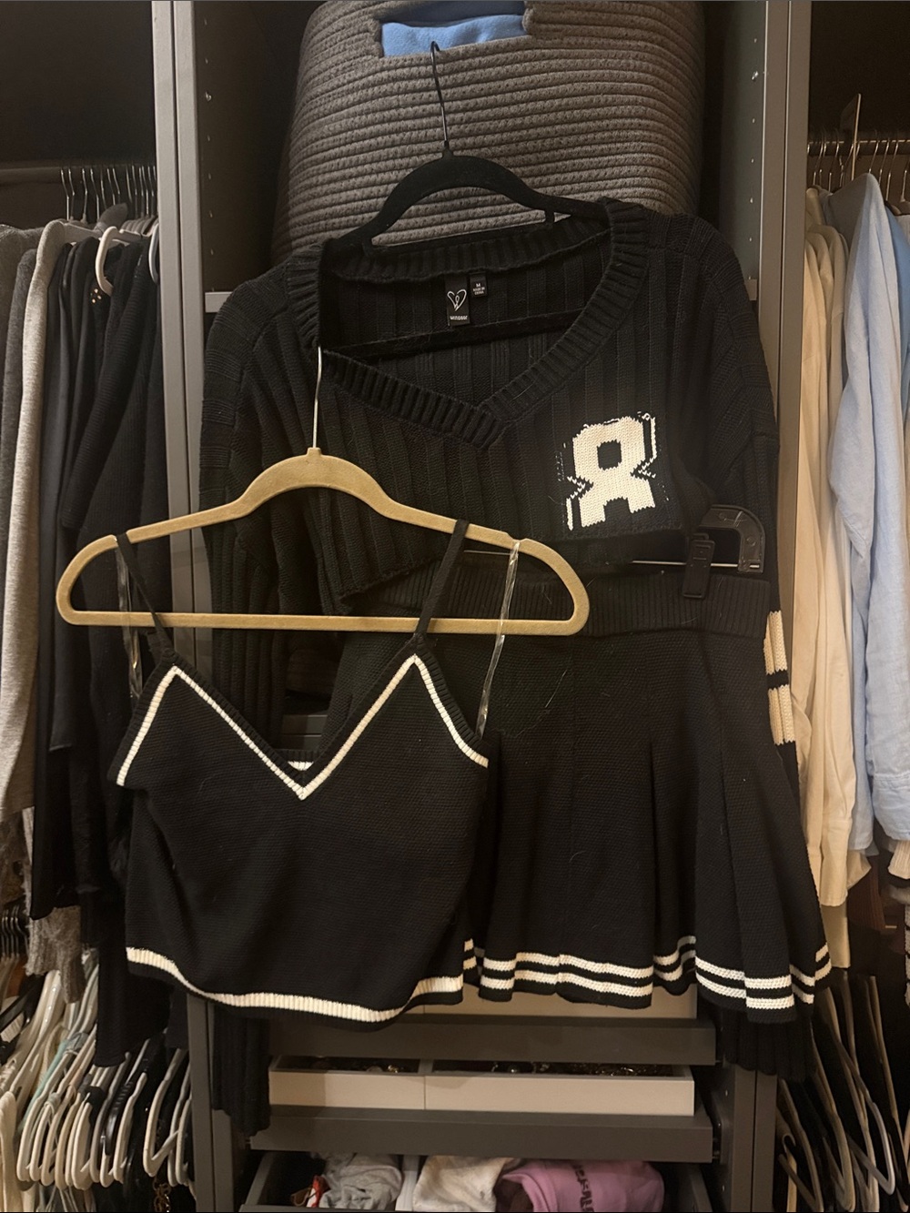 Sporty Black & White Mini Skirt Set